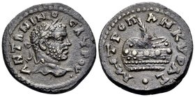 GALATIA. Ancyra. Caracalla, 198 - 217. Hemiassarion (Bronze, 18 mm, 3.52 g, 6 h), after c. 212. ANTΩNINOC'AYTOK' Laureate head of Caracalla to right. ...