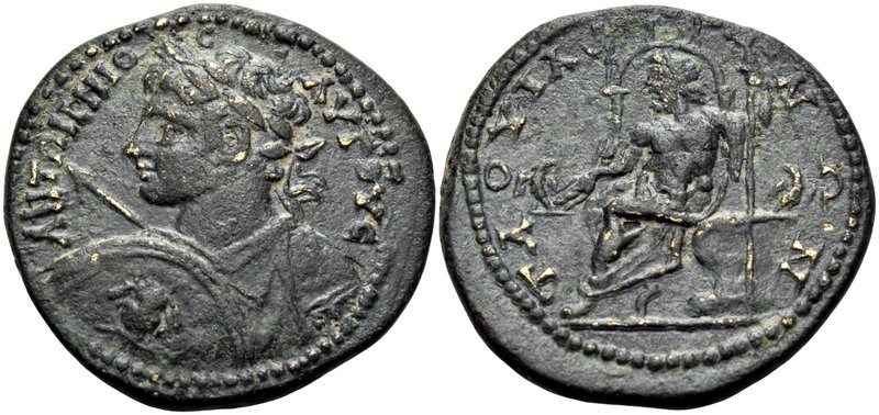 GALATIA. Tavium. Caracalla. Tetrassarion (Bronze, 28 mm, 12.53 g, 7 h), c. 198-2...