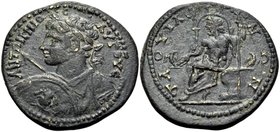 GALATIA. Tavium. Caracalla. Tetrassarion (Bronze, 28 mm, 12.53 g, 7 h), c. 198-211. ANTΩNINO-C AYΓOYC Laureate, draped and cuirassed bust of a beardle...