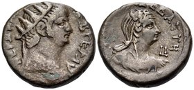 EGYPT. Alexandria. Nero & Poppaea, 54-68. Tetradrachm (Billon, 24 mm, 12.57 g, 11 h), regnal year I (10) = 63-64. NEPΩ KΛAY KAIΣ ΣEB ΓEP AY Radiate he...