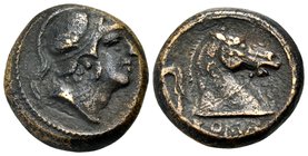 Anonymous, Circa 241-235 BC. Litra (Bronze, 15 mm, 3.59 g, 4 h), Rome. Beardless head of Mars to right, wearing crested Corinthian helmet. Rev. ROMA H...