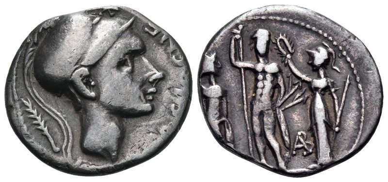 Cn. Blasio Cn.f, 112-111 BC. Denarius (Silver, 18 mm, 3.81 g, 4 h), Rome. CN•BLA...