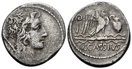 C. Cassius Longinus, 55 BC. Denarius (Silver, 18.5 mm, 3.86 g, 5 h), Rome. Head of Genius Populi Romani to right; behind, scepter. Rev. Q•CASSIVS Eagl...