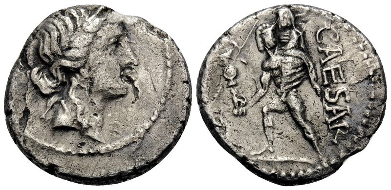 Julius Caesar, Late 48-47 BC. Denarius (Silver, 17 mm, 3.61 g, 6 h), military mi...