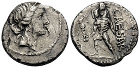 Julius Caesar, Late 48-47 BC. Denarius (Silver, 17 mm, 3.61 g, 6 h), military mint traveling with Caesar in North Africa. Diademed head of Venus to ri...