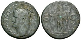 Agrippa, died AD 12. As (Copper, 28 mm, 10.30 g, 6 h), struck under Caligula, Rome, 37-41. M AGRIPPA• L• F• COS [III] Head of Agrippa to left, wearing...