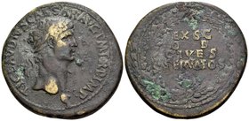 Claudius, 41-54. Sestertius (Orichalcum, 36 mm, 26.13 g, 5 h), Rome, 41-50. TI CLAVDIVS CAESAR AVG P M TR P IMP Laureate head of Claudius to right. Re...