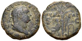 Titus, 79-81. Semis (Orichalcum, 16.5 mm, 4.24 g, 6 h), Judaea Capta issue, uncertain mint (in Thrace?), 80-81. IMP T CAESAR DIVI VESPAS F AVG Laureat...