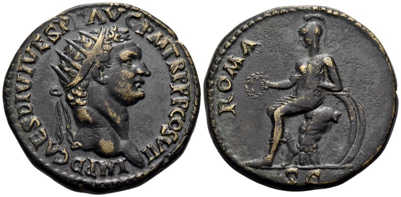 Domitian, 81-96. Dupondius (Orichalcum, 28 mm, 12.88 g, 7 h), uncertain mint in ...