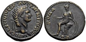 Domitian, 81-96. Dupondius (Orichalcum, 28 mm, 12.88 g, 7 h), uncertain mint in Thrace, 81. IMP D CAES DIVI VESP F AVG P M TR P P P COS VII Radiate he...