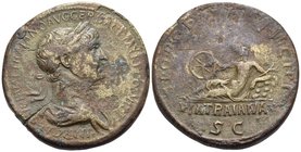 Trajan, 98-117. Sestertius (Orichalcum, 33 mm, 28.83 g, 5 h), Rome, 112-114. IMP CAES NERVAE TRAIANO AVG GER DAC P M TR P COS VI P P Laureate bust of ...