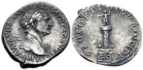Trajan, 98-117. Denarius (Silver, 20 mm, 3.10 g, 7 h), Rome, 113-114. IMP TRAIANO AVG GER DAC P M TR P COS VI P P Laureate bust of Trajan to right, wi...