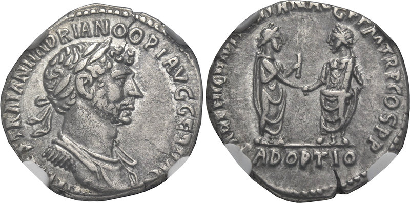 Hadrian, 117-138. Denarius (Silver, 18 mm, 3.27 g, 6 h), Antioch, 117, on his ac...