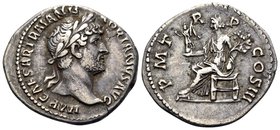 Hadrian, 117-138. Denarius (Silver, 20 mm, 3.21 g, 6 h), Rome, 119-122. IMP CAESAR TRAIAN HADRIANVS AVG Laureate head of Hadrian to right. Rev. P M TR...