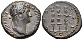 Hadrian, 117-138. Quadrans (Copper, 17 mm, 3.72 g, 6 h), Rome, 125-128. HADRIANVS AVGVSTVS P P Laureate head of Hadrian to right. Rev. COS III / S C A...