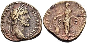 Antoninus Pius, 138-161. Sestertius (Orichalcum, 30 mm, 21.38 g, 11 h), Rome, 147-148. ANTONINVS AVG PIVS P P TR P XI Laureate head of Antoninus Pius ...