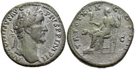 Antoninus Pius, 138-161. Sestertius (Orichalcum, 34 mm, 28.90 g, 12 h), Rome, 155-156. ANTONINVS AVG PIVS P P IMP II Laureate head of Antoninus Pius t...
