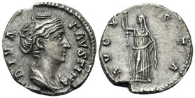Diva Faustina Senior, died 140/1. Denarius (Silver, 18 mm, 3.75 g, 6 h), struck under her husband Antoninus Pius, Rome, 146-161. DIVA FAVSTINA Draped ...