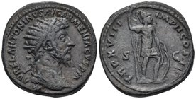 Marcus Aurelius, 161-180. Dupondius (Orichalcum, 27 mm, 12.62 g, 12 h), Rome, 165. M AVREL ANTONINVS AVG ARMENIACVS P M Radiate head of Marcus Aureliu...