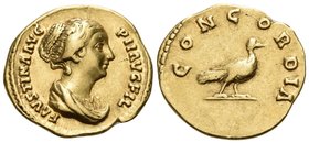 Faustina Junior, Augusta, 147-175. Aureus (Gold, 19.5 mm, 7.26 g, 5 h), struck under her father, Antoninus Pius, Rome, c. 147-150. FAVSTINA AVG PII AV...
