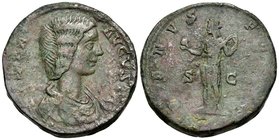 Julia Domna, Augusta, 193-217. Sestertius (Orichalcum, 31 mm, 23.42 g, 11 h), struck under her husband, Septimius Severus, Rome, 207-211. IVLIA AVGVST...