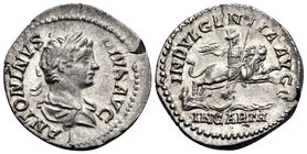 Caracalla, 198 - 217. Denarius (Silver, 19 mm, 3.03 g, 6 h), Rome, 201-206. ANTONINVS PIVS AVG Laureate and draped bust of Caracalla to right. Rev. IN...