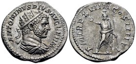 Caracalla, 198-217. Antoninianus (Silver, 23 mm, 5.59 g, 1 h), Rome, 216. ANTONINVS PIVS AVG GERM Radiate, draped and cuirassed bust of Caracalla to r...