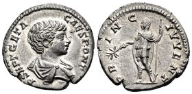 Geta, as Caesar, 198-209. Denarius (Silver, 18 mm, 3.24 g, 12 h), Rome, 200-202. P SEPT GETA CAES PONT Bare-headed and draped bust of Geta to right. R...