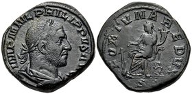 Philip I, 244-249. Sestertius (Orichalcum, 28 mm, 21.41 g, 12 h), Rome, 249. IMP M IVL PHILIPPVS AVG Laureate, draped and cuirassed bust of Philip to ...