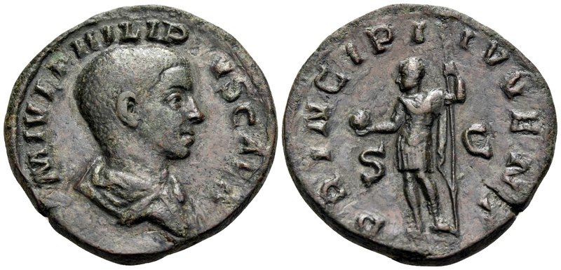 Philip II, as Caesar, 244-247. Sestertius (Orichalcum, 30 mm, 16.71 g, 12 h), Ro...