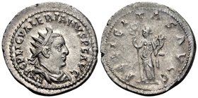 Valerian I, 253-260. Antoninianus (Silver, 23 mm, 5.04 g, 12 h), Rome, 255-256. IMP C P LIC VALERIANVS P F AVG Radiate and draped bust of Valerian to ...