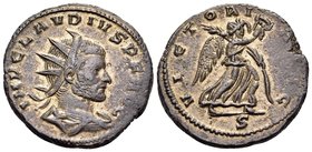 Claudius II Gothicus, 268-270. Antoninianus (Billon, 19 mm, 3.80 g, 5 h), Mediolanum, September 268 - January 269. IMP CLAVDIVS P F AVG Radiate, drape...