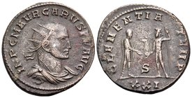 Carus, 282-283. Antoninianus (Billon, 22 mm, 3.69 g, 7 h), Cyzicus, 2nd officina, December 282. IMP C M AVR CARVS P F AVG Radiate, draped and cuirasse...