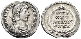 Constantius II, 337-361. Siliqua (Silver, 19 mm, 1.98 g, 6 h), Constantinople, 355-361. D N CONSTANTIVS P F AVG Pearl-diademed draped and cuirassed bu...