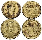 Constantius II, 337-361. (5.42 g). Lot of Two plated Solidi. ( 1). Antioch 337-347, 20.5 mm, 2.81 g, 6h. cf RIC 83 var (as VOT XX MVLT XXX) ( 2). Anti...