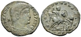 Magnentius, 350-353. Centenionalis (Bronze, 22 mm, 4.10 g, 11 h), Treveri (Trier), 1st officina, 350. D N MAGNENTIVS P F AVG / A Draped and cuirassed ...