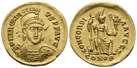 Arcadius, 383-408. Solidus (Gold, 20 mm, 4.48 g, 6 h), Constantinople, 7th officina (Z), 397-402. D N ARCADI-VS P F AVG Helmeted, diademed and cuirass...