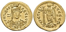 Leo I, 457-474. Solidus (Gold, 21 mm, 4.47 g, 5 h), Constantinople, 7th officina (Z), 462 or 466. D N LEO PERPET AVG Helmeted, diademed and cuirassed ...