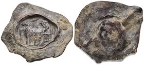 ROMAN. Private seal, circa 3rd-5th century. (Lead, 28 mm, 8.22 g). Shepherd to left, either milking ewe or doing something else, which we will refrain...