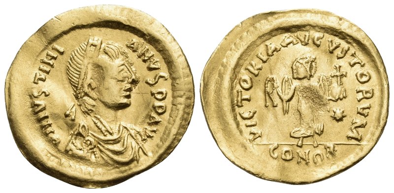 Justinian I, 527-565. Tremissis (Gold, 15 mm, 1.45 g, 8 h), Constantinople. D N ...