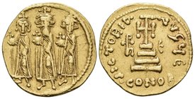 Heraclius, with Heraclius Constantine and Heraclonas, 610-641. Solidus (Gold, 19.5 mm, 4.49 g, 7 h), Constantinople, 5th officina (E), 639-641. Three ...