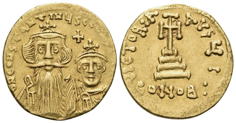 Constans II, with Constantine IV, 641-668. Solidus (Gold, 19 mm, 4.42 g, 5 h), C...