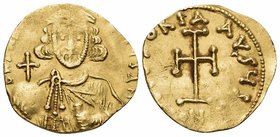 Anastasius II Artemius, 713-715. Tremissis (Gold, 16 mm, 1.43 g, 7 h), Constantinople, 6th officina, 713. dN ANASTASIUS MULTVS AN Crowned and diademed...