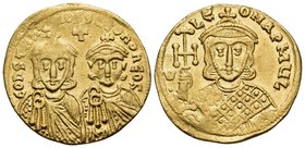 Constantine V Copronymus, with Leo IV, 741-775. Solidus (Gold, 21 mm, 4.45 g, 6 h), Constantinople, 751-757. COҺSτAҺτIҺOS S LЄOҺ O ҺЄOS Crowned busts ...
