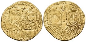 Leo IV the Khazar, with Constantine VI, 775-780. Solidus (Gold, 21.5 mm, 4.40 g, 6 h), Constantinople, 778-780. LЄOҺ VSSЄqqOҺ COҺSτAҺτI O ҺЄOS Crowned...