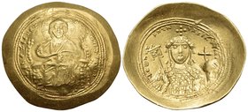 Constantine IX Monomachus, 1042-1055. Histamenon (Gold, 27 mm, 4.37 g, 6 h), Constantinople. +IhC XIS REX RESnAnTIhM Bust of Christ Pantokrator facing...