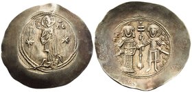Manuel I Comnenus, 1143-1180. Aspron Trachy (Electrum, 31 mm, 4.36 g, 6 h), Constantinople, c. 1160-1164. ΙC - ΧC Christ Pantocrator, standing facing,...