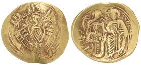 Michael VIII Palaeologus, 1261-1282. Hyperpyron (Gold, 25 mm, 4.14 g, 6 h), class II, Constantinople. MP ΘY Half-length facing figure of the Theotokos...
