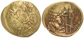 Andronicus II Palaeologus, 1282-1328. Hyperpyron (Gold, 25 mm, 4.16 g, 6 h), class I, Constantinople, 1282-1294. Bust of the Virgin orans within the c...