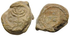 Palestine. Private document seal, Circa 5th-6th Century AD. Seal (Lead, 17 mm, 5.72 g, 12 h). C Seven-branched menorah on base; to left, etrog above l...